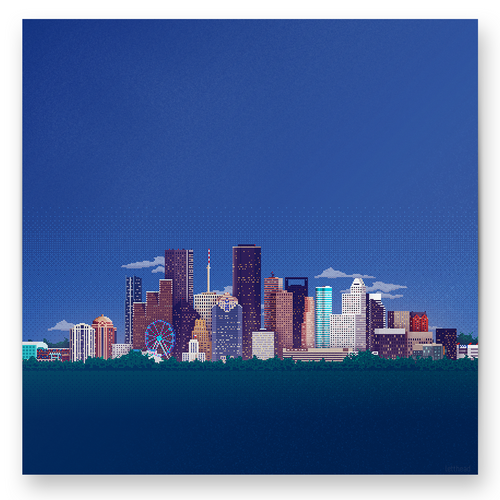 8-bit Houston Skyline (Blue) Print