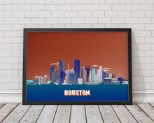 Load image into Gallery viewer, 8-bit Houston Skyline (Orange) Print