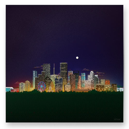 8-bit Houston Skyline (Night) Print