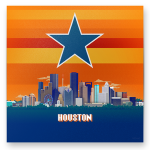 8-bit Houston Skyline (Astros Rainbow and Star) Print