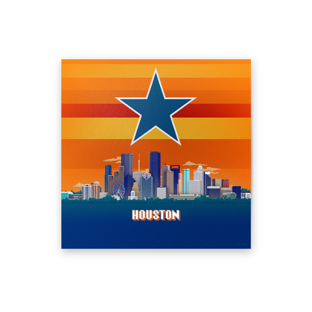 8-bit Houston Skyline (Astros Rainbow and Star) Print