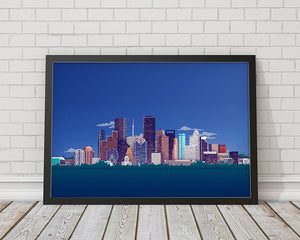 8-bit Houston Skyline (Blue) Print