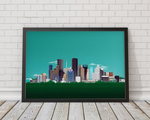 Load image into Gallery viewer, 8-bit Houston Skyline (Cyan) Print