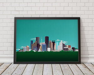 8-bit Houston Skyline (Cyan) Print