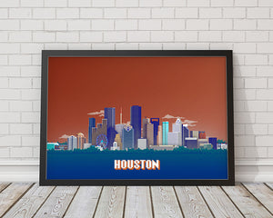 8-bit Houston Skyline (Orange) Print
